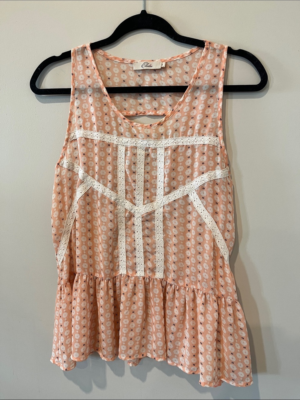 Elodie Peach and White Floral Semi Sheer Sleeveless Blouse